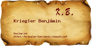 Kriegler Benjámin névjegykártya